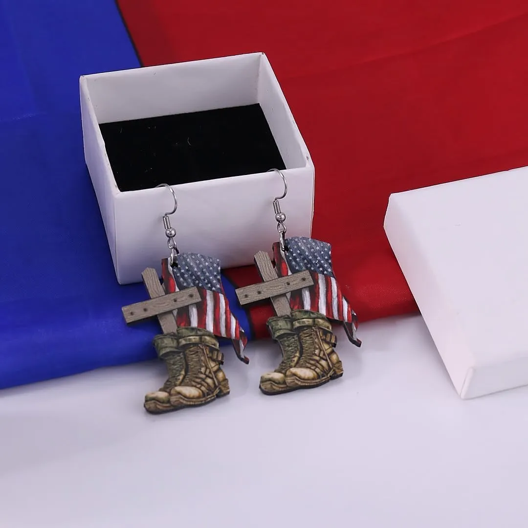 4th of July Earrings for Women American Independence Day Earring Wooden Red White Blue Patriotic Earrings Independence Day Dangle Earrings 4th of July Patriotic Jewelry