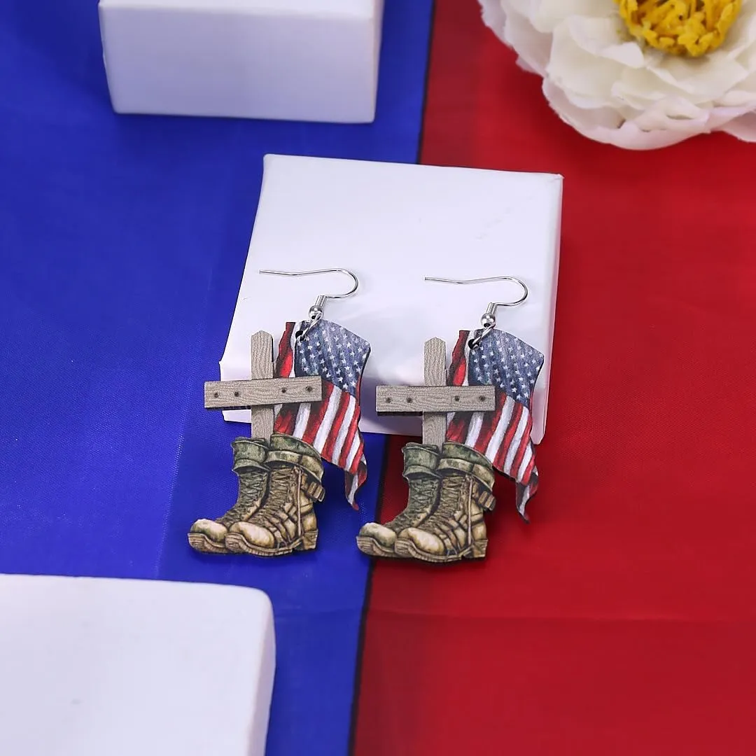 4th of July Earrings for Women American Independence Day Earring Wooden Red White Blue Patriotic Earrings Independence Day Dangle Earrings 4th of July Patriotic Jewelry