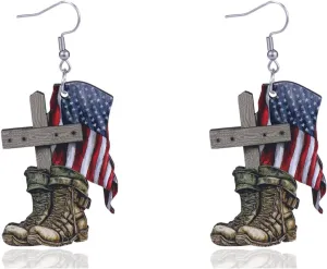 4th of July Earrings for Women American Independence Day Earring Wooden Red White Blue Patriotic Earrings Independence Day Dangle Earrings 4th of July Patriotic Jewelry