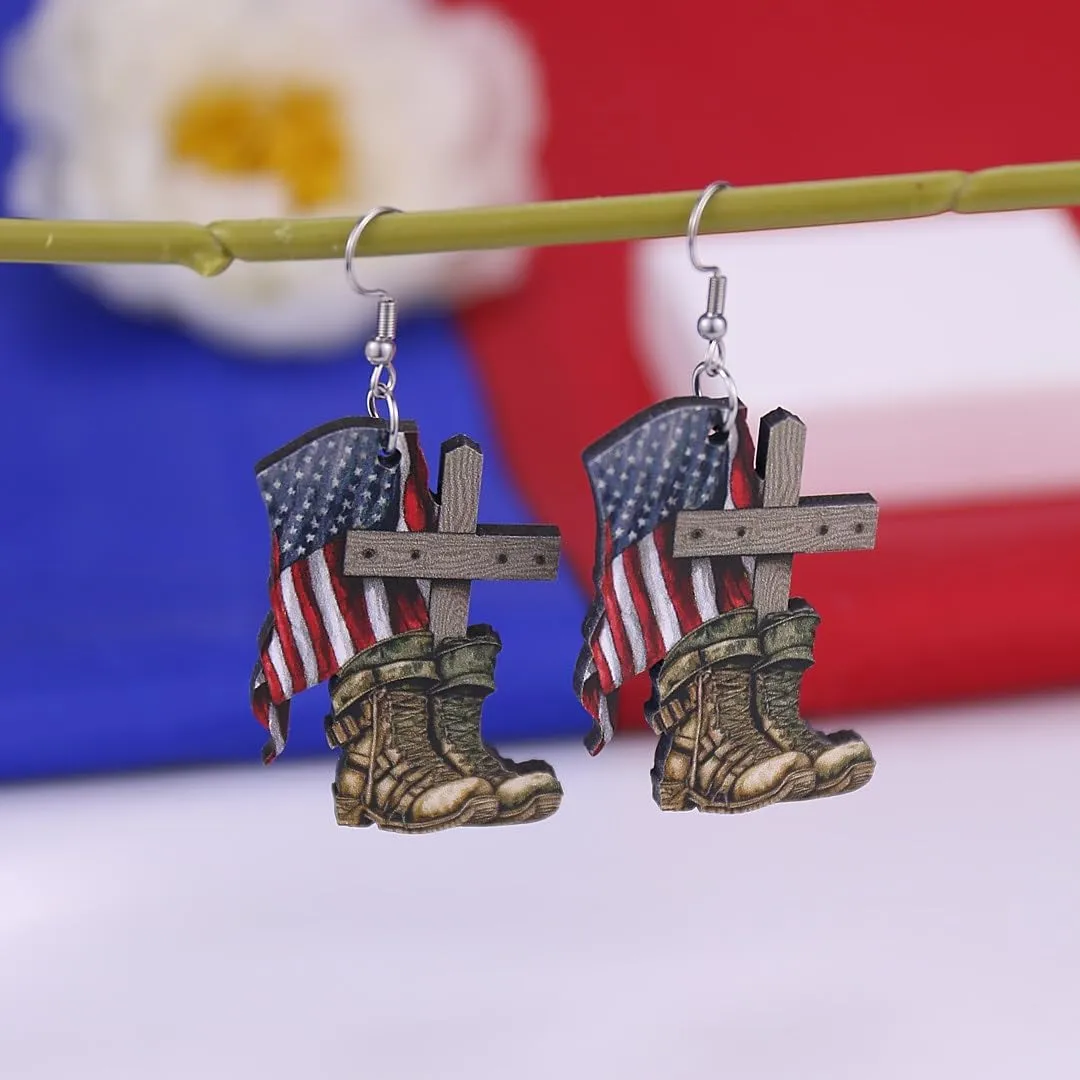 4th of July Earrings for Women American Independence Day Earring Wooden Red White Blue Patriotic Earrings Independence Day Dangle Earrings 4th of July Patriotic Jewelry