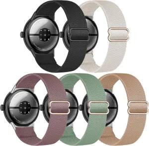 5 Pack Stretchy Nylon Compatible with Google Pixel Watch 3 45mm Band for Women Men, Elastic Adjustable Straps Soft Sport Wristbands Replacement for Pixel Watch 3 45mm Accessories