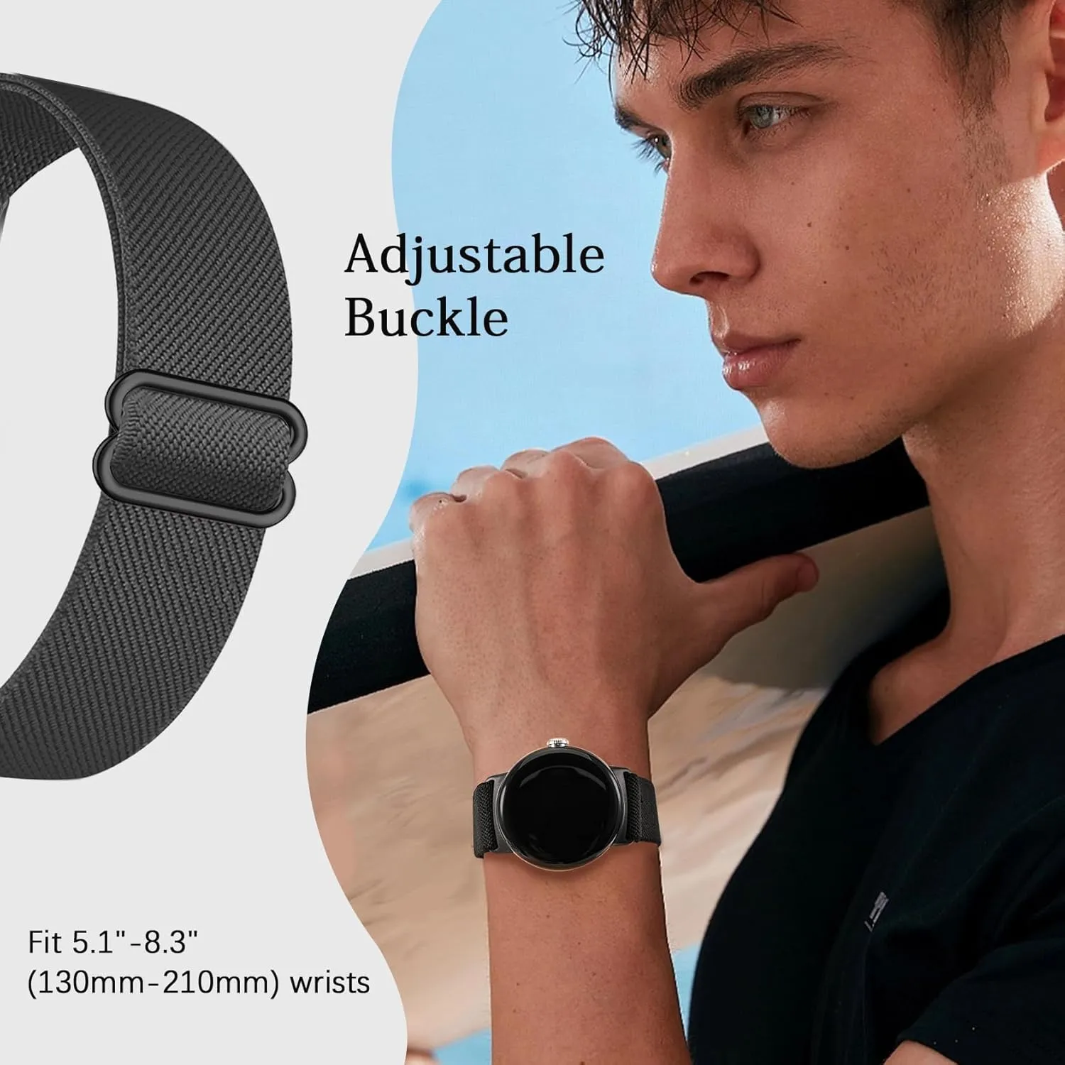 5 Pack Stretchy Nylon Compatible with Google Pixel Watch 3 45mm Band for Women Men, Elastic Adjustable Straps Soft Sport Wristbands Replacement for Pixel Watch 3 45mm Accessories