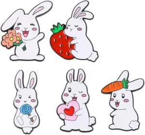 5 Pcs Easter Rabbit Lapel Brooches Pins Set for Women Girls Animal Bunny Carrot Flower Love Heart Strawberry Lollipop Enamel Pins Hat Shirt Jacket Badges Backpack Brooch Pin Cute Jewelry Gifts
