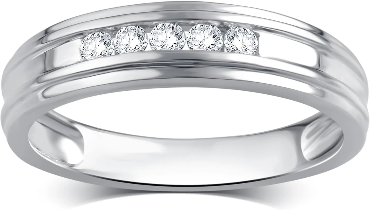 5 Stone Mens Wedding Ring (I-J, I2-I3) 10K White Gold Channel Set Round-cut 0.25 Carat Diamond Ring Jewelry for Him