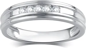 5 Stone Mens Wedding Ring (I-J, I2-I3) 10K White Gold Channel Set Round-cut 0.25 Carat Diamond Ring Jewelry for Him