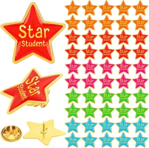 50 Pcs Star Student Reward Pins Star Lapel Enamel Pin Back Buttons Motivational Reward Brooch for School Classroom Teacher Recognition Student Award