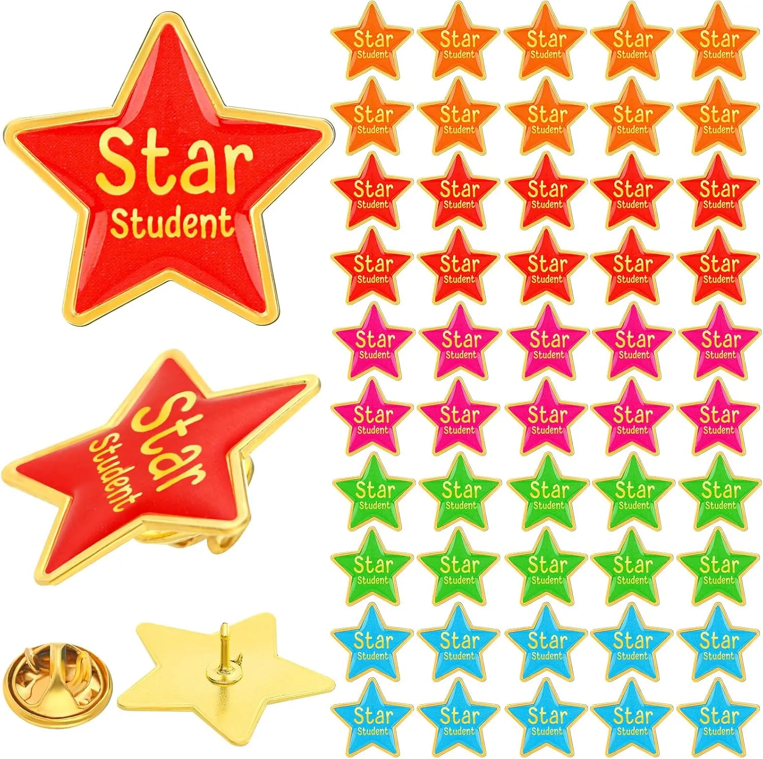 50 Pcs Star Student Reward Pins Star Lapel Enamel Pin Back Buttons Motivational Reward Brooch for School Classroom Teacher Recognition Student Award