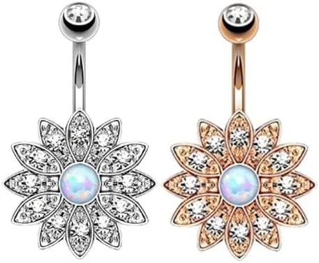 5Pcs Belly Button Rings for Women,14G Belly Button Piercing Ring with Surgical Steel Belly Button Rings Barbell Jewelry Rings Bulk Long Dangle Navel Ring CZ Body Piercing Jewelry for Women Girls