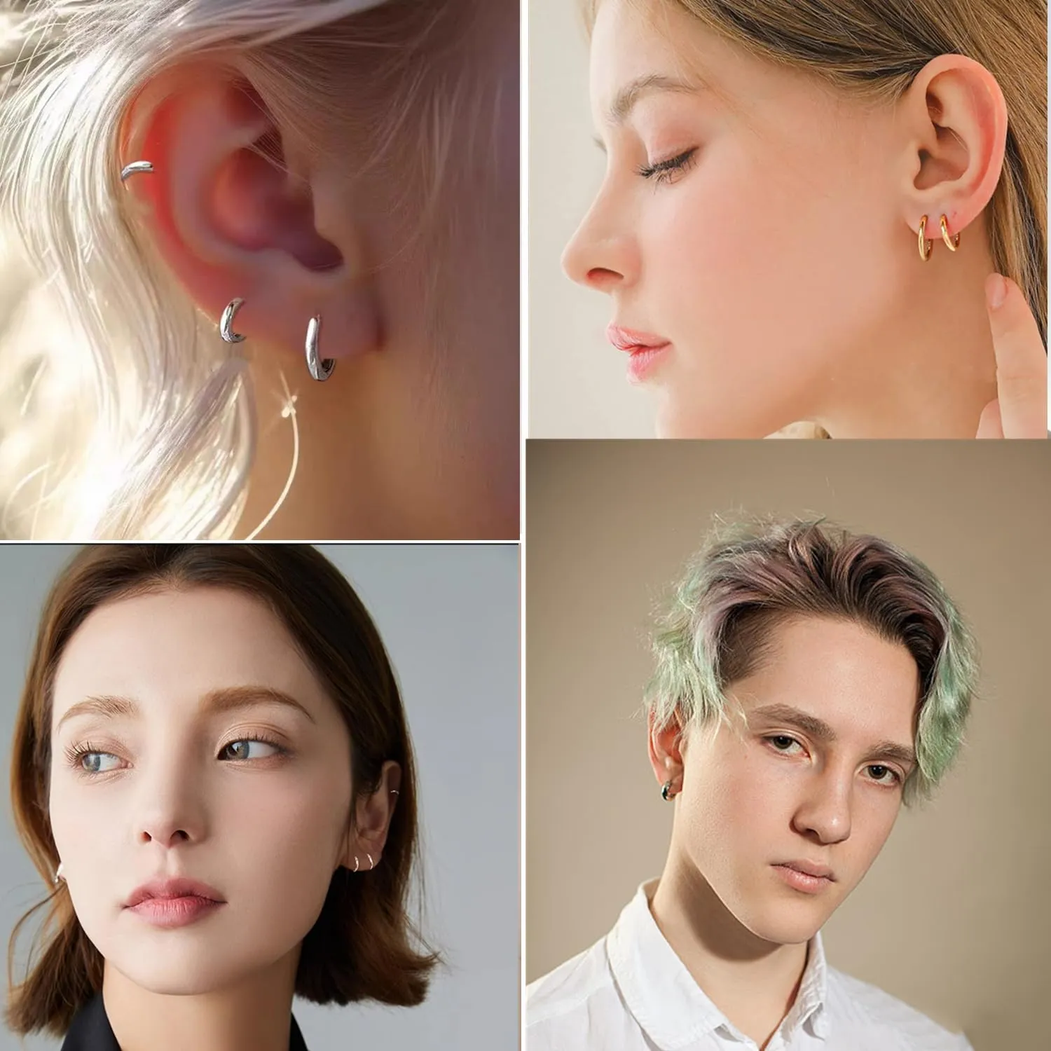 6 Pairs Earrings Sets, Multiple Piercing Lightweight 14K Gold Plated Small Huggie Hoop Earrings, Hypoallergenic Flat Back Tiny CZ Stud Flat Screw Back Earrings for Cartilage, Helix, Lobe (Golden)