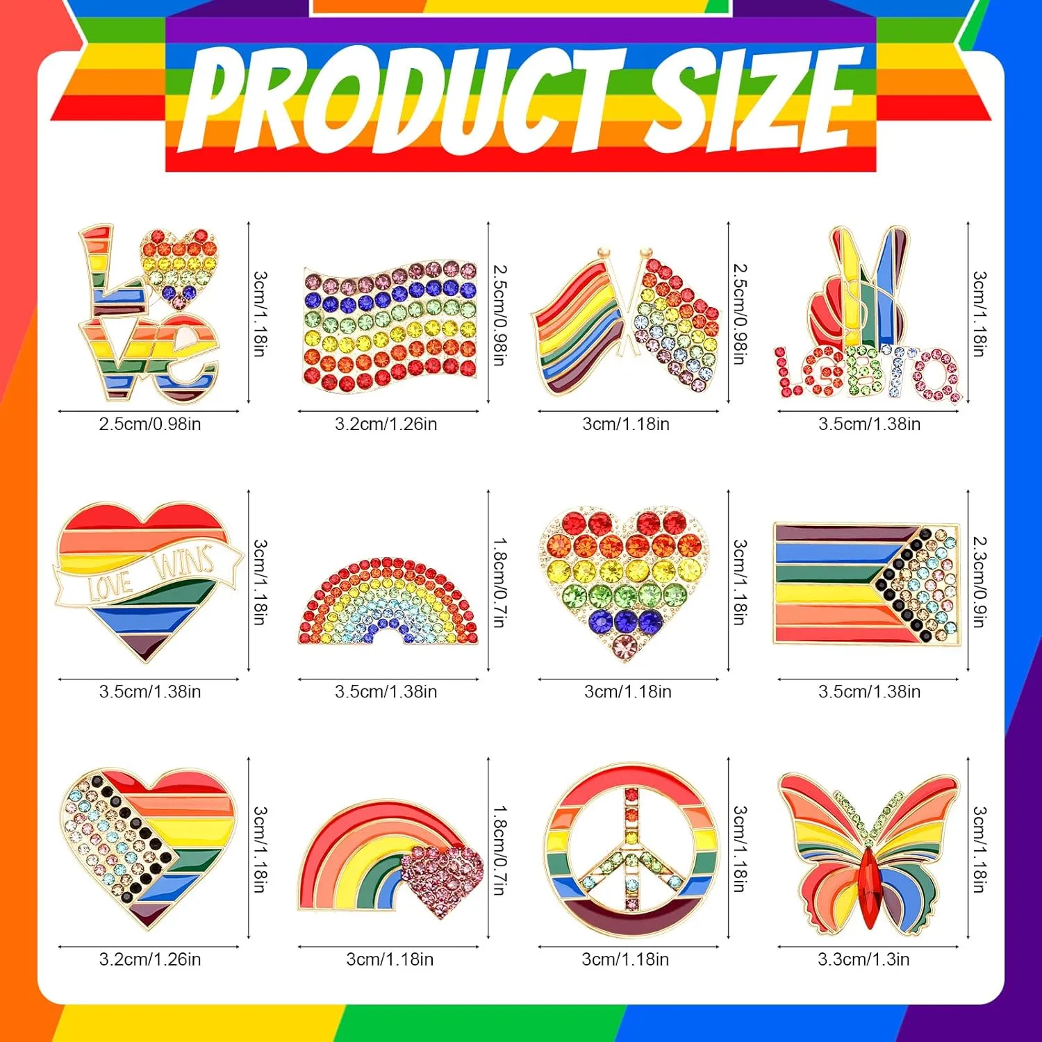 6 PCS Pride Enamel Pins Bulk Rainbow LGBT Lapel Pins Gay Pride Heart Flag Brooch Pins Badge for Clothes Bags Backpack Hat Jacket Decoration