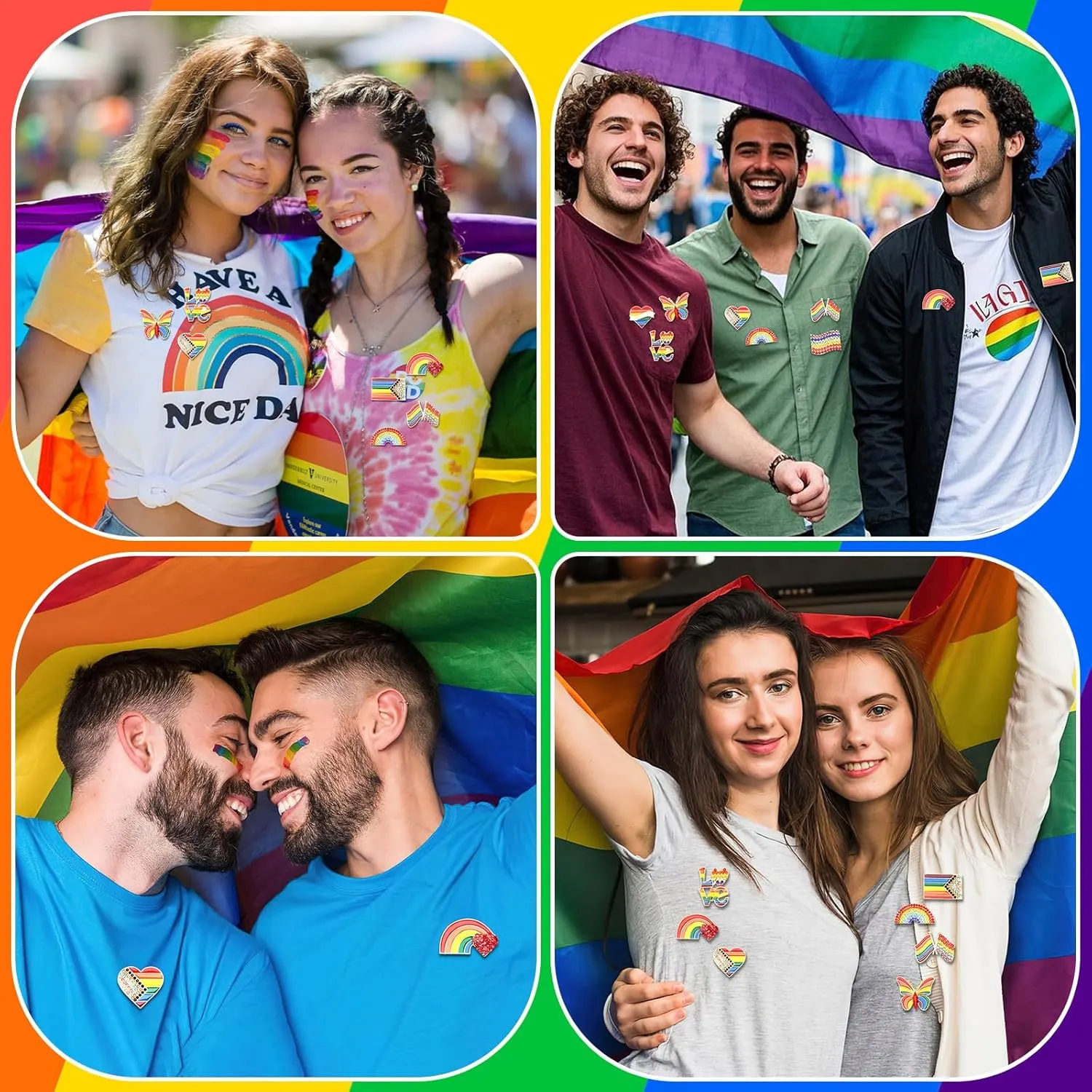 6 PCS Pride Enamel Pins Bulk Rainbow LGBT Lapel Pins Gay Pride Heart Flag Brooch Pins Badge for Clothes Bags Backpack Hat Jacket Decoration
