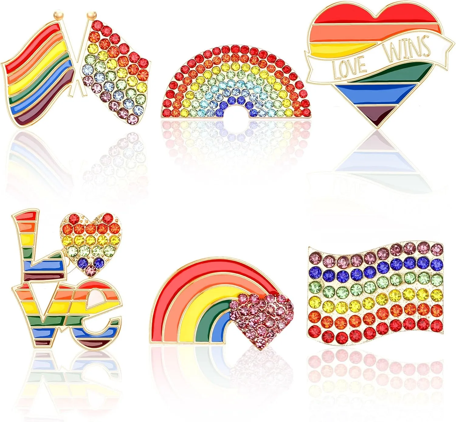 6 PCS Pride Enamel Pins Bulk Rainbow LGBT Lapel Pins Gay Pride Heart Flag Brooch Pins Badge for Clothes Bags Backpack Hat Jacket Decoration