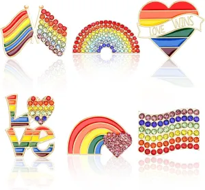 6 PCS Pride Enamel Pins Bulk Rainbow LGBT Lapel Pins Gay Pride Heart Flag Brooch Pins Badge for Clothes Bags Backpack Hat Jacket Decoration