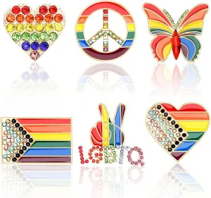 6 PCS Pride Enamel Pins Bulk Rainbow LGBT Lapel Pins Gay Pride Heart Flag Rhinestone Brooch Pins Badge for Clothes Bags Backpack Hat Jacket Decoration