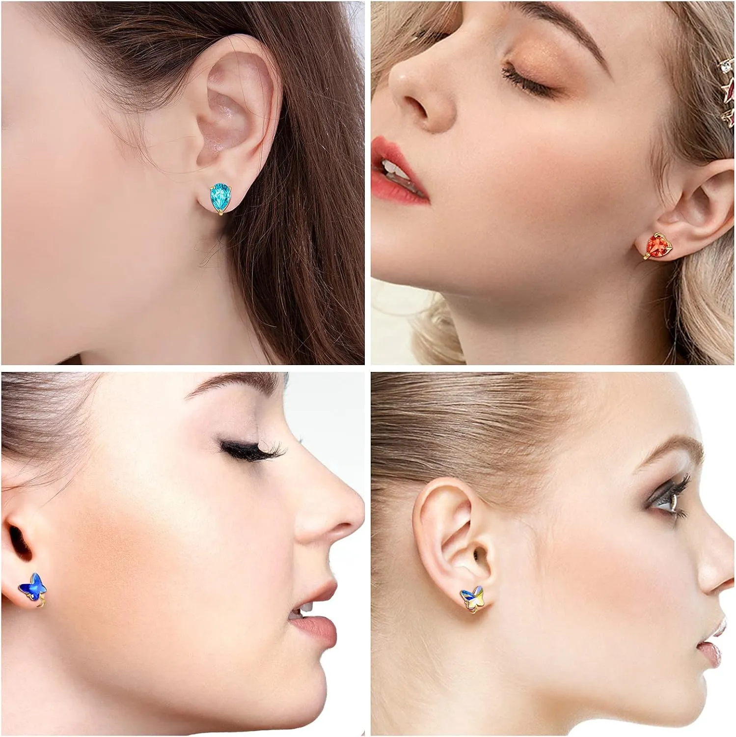 6/10 Pairs Birthstone Clip on Earrings for Women without Ear Holes,Non Pierced Earrings for Women Clip on with Multi-style and Multi-color
