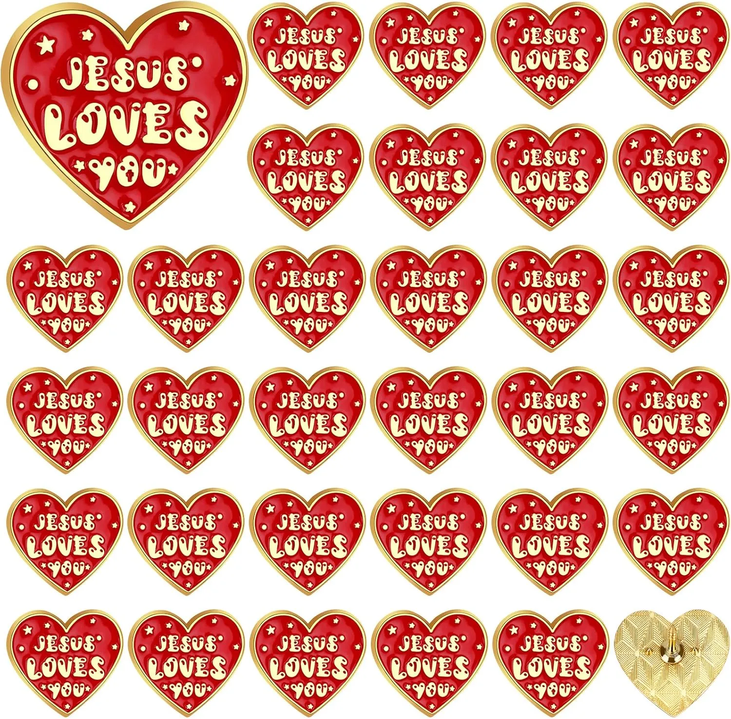 68 Pcs Religious Jesus Pins Bulk Christian Favors Jesus Loves You Lapel Brooch Red Heart Pins Badge for Clergy Appreciation Gift Church Sunday School Christmas Easter Favor