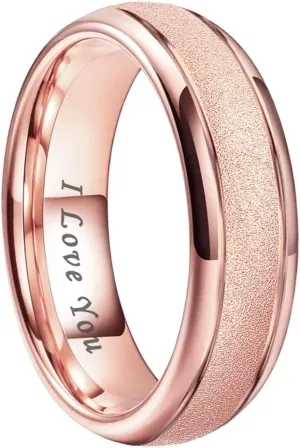 6mm 8mm Black/Gold/Rose Gold/White Tungsten Rings for Men Women Fashion Engagement Wedding Bands Sandblasted Finish I Love You Engraved Comfort Fit