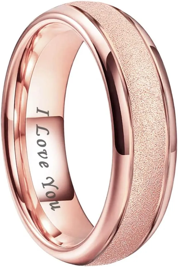6mm 8mm Black/Gold/Rose Gold/White Tungsten Rings for Men Women Fashion Engagement Wedding Bands Sandblasted Finish I Love You Engraved Comfort Fit