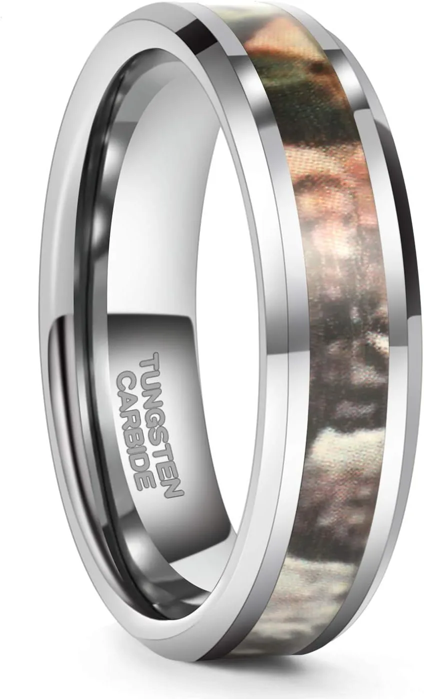 6mm 8mm Camo Wedding Bands for Men Women Hunting Tungsten Carbide Rings Comfort Fit Size 5-13