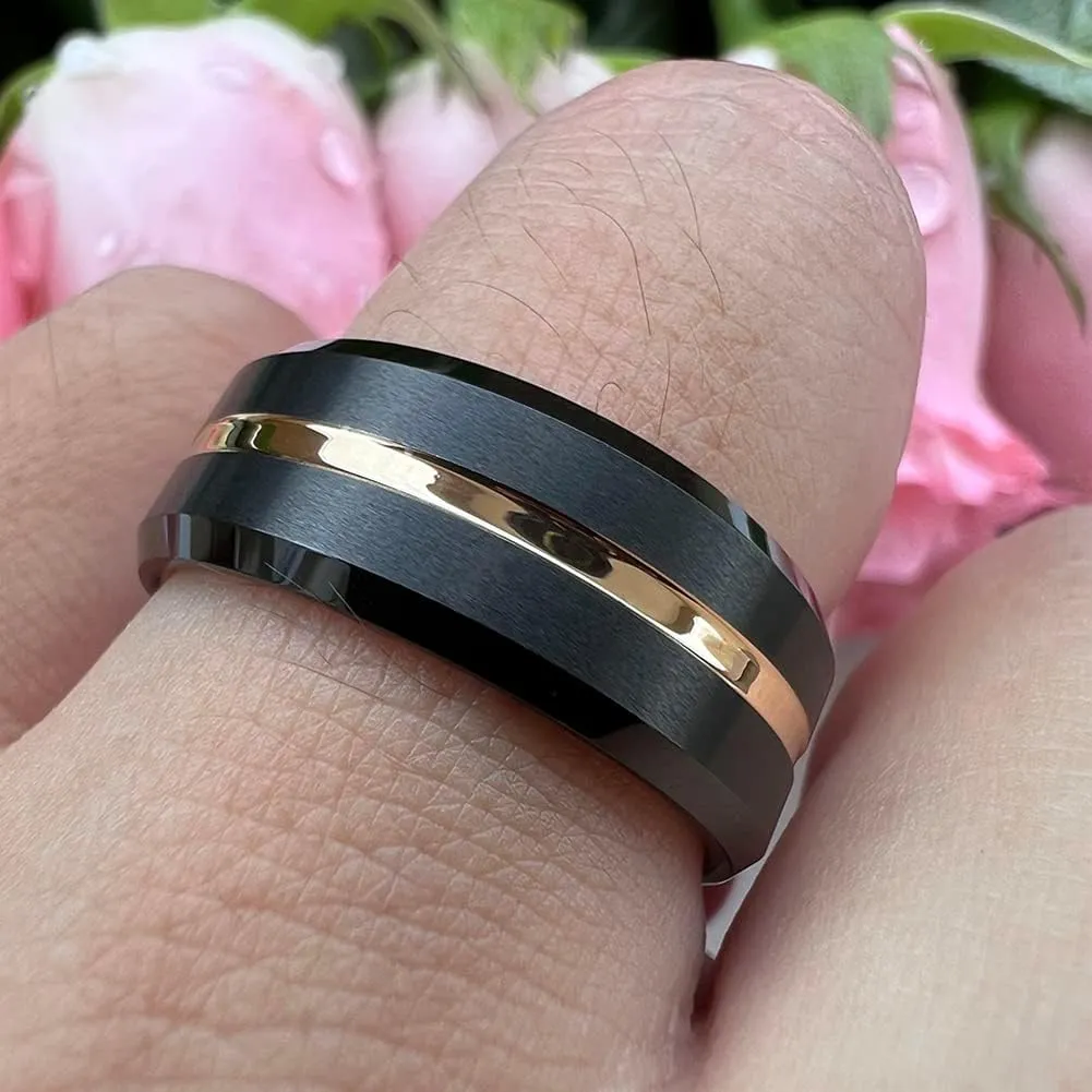 6mm 8mm Silver/Black/Blue/Gunmetal/Gold/Rose Gold Tungsten Rings for Men Women Fashion Engagement Wedding Bands Matte Finish Beveled Edges Comfort Fit