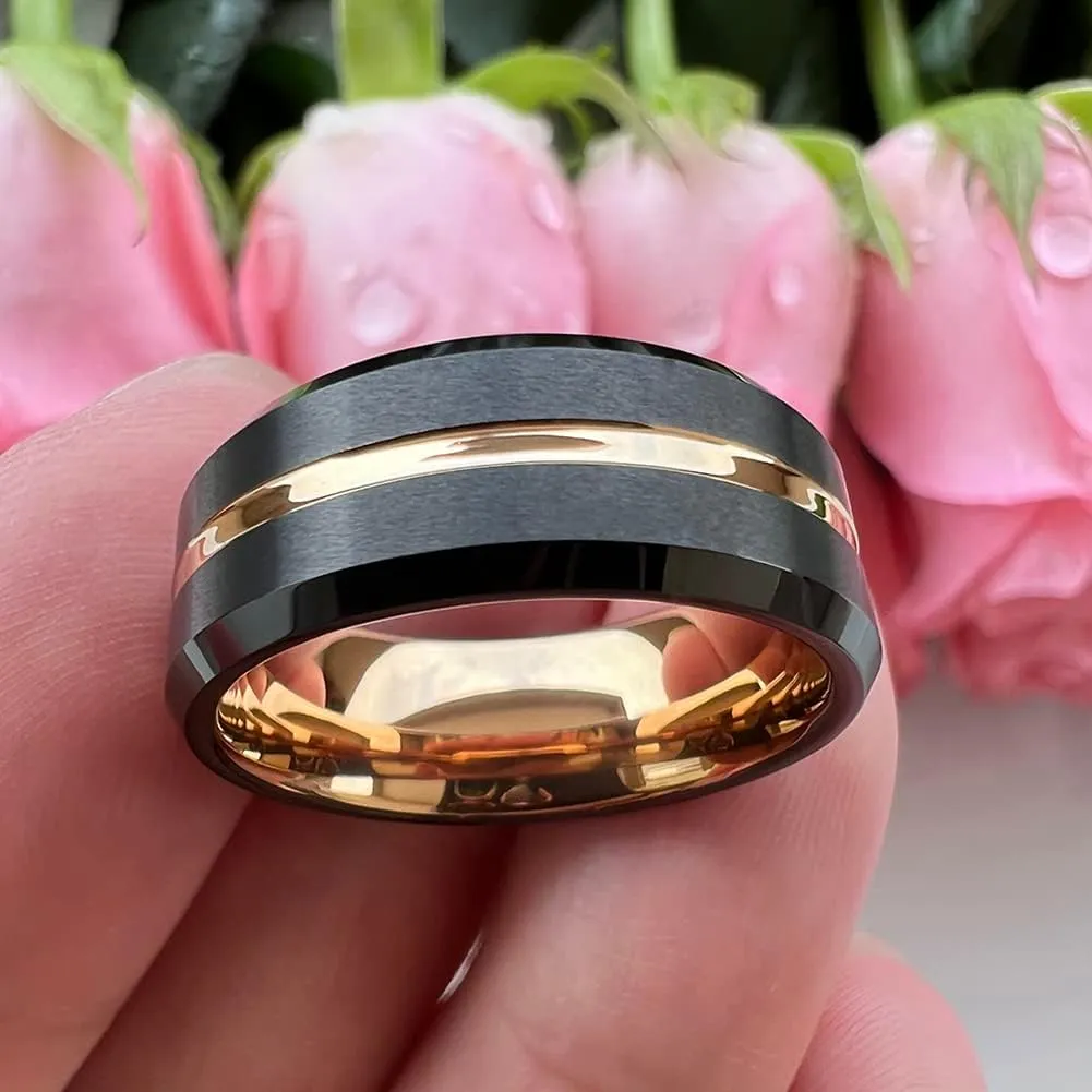 6mm 8mm Silver/Black/Blue/Gunmetal/Gold/Rose Gold Tungsten Rings for Men Women Fashion Engagement Wedding Bands Matte Finish Beveled Edges Comfort Fit