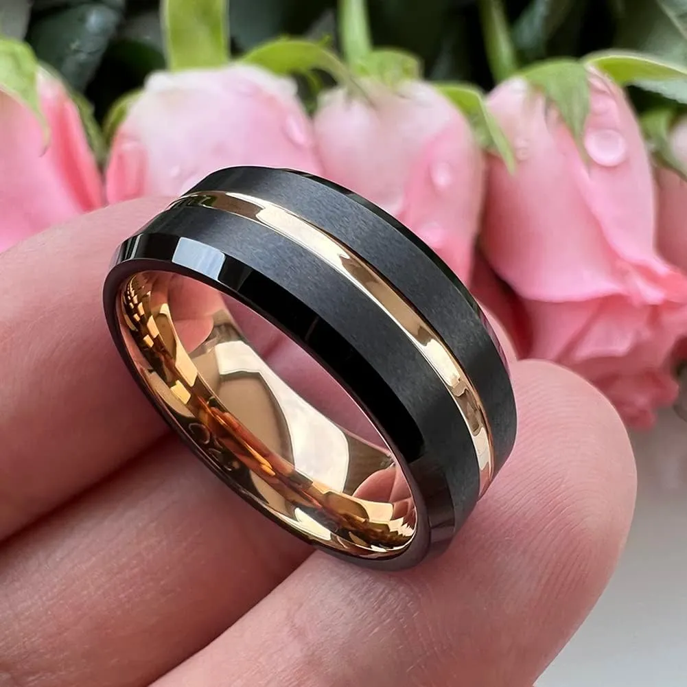 6mm 8mm Silver/Black/Blue/Gunmetal/Gold/Rose Gold Tungsten Rings for Men Women Fashion Engagement Wedding Bands Matte Finish Beveled Edges Comfort Fit