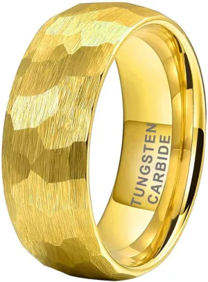 6mm 8mm Silver/Black/Gold/Rose Gold Hammered Tungsten Rings for Men Women Couple Fashion Jewelry Engagement Wedding Bands Domed Matte Finish Comfort Fit