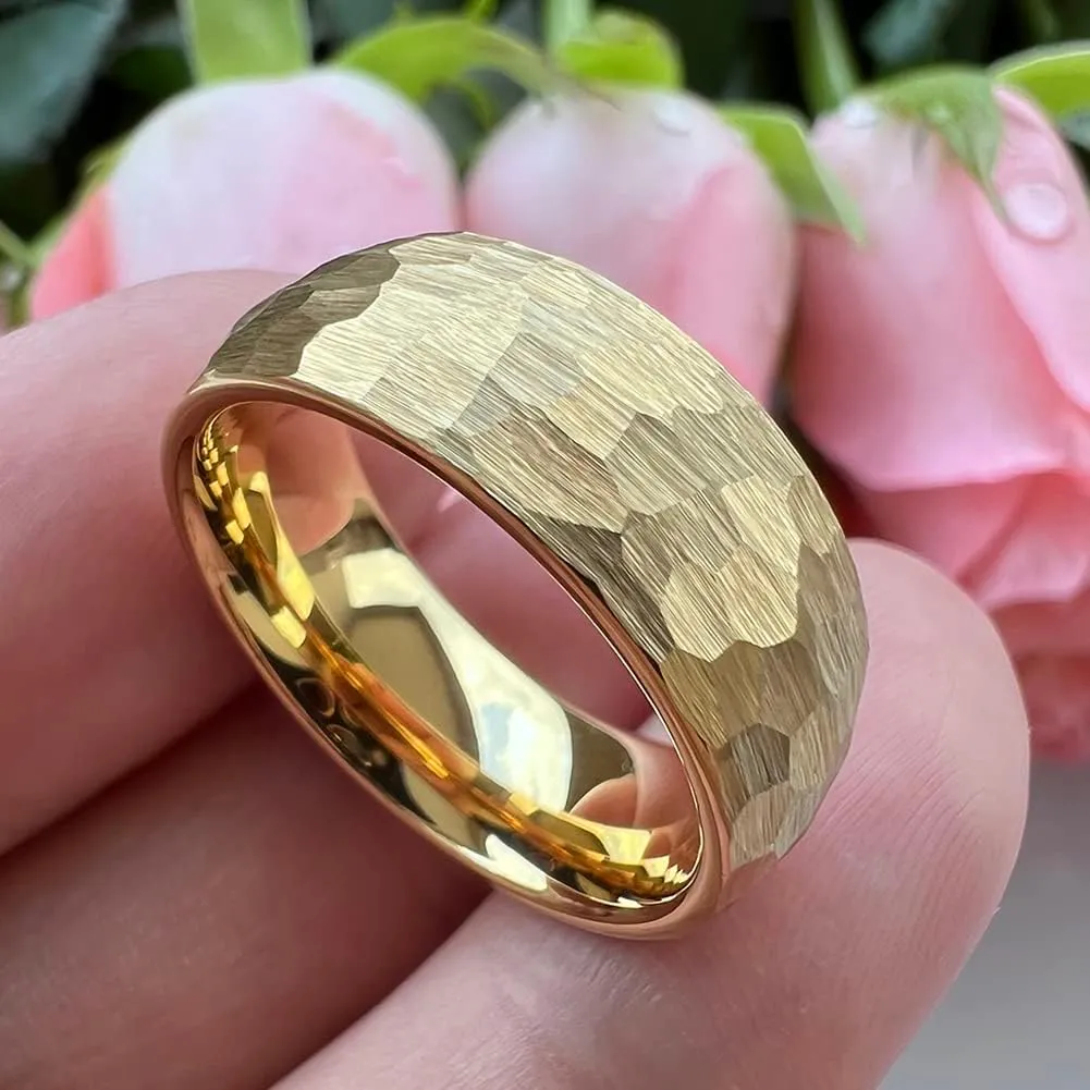6mm 8mm Silver/Black/Gold/Rose Gold Hammered Tungsten Rings for Men Women Couple Fashion Jewelry Engagement Wedding Bands Domed Matte Finish Comfort Fit