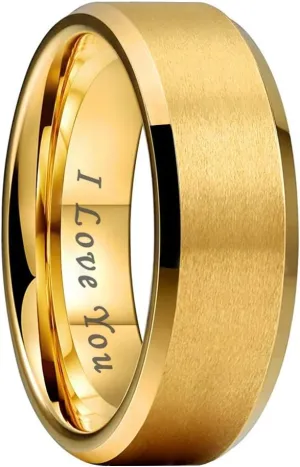 6mm 8mm Tungsten Rings for Men Women Couple Fashion Jewelry Engagement Wedding Bands Matte Beveled Edges I Love You Engraved Comfort Fit