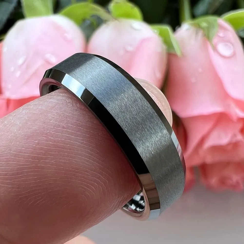 6mm 8mm Tungsten Rings for Men Women Fashion Engagement Wedding Bands Matte Finish Beveled Edges Comfort Fit