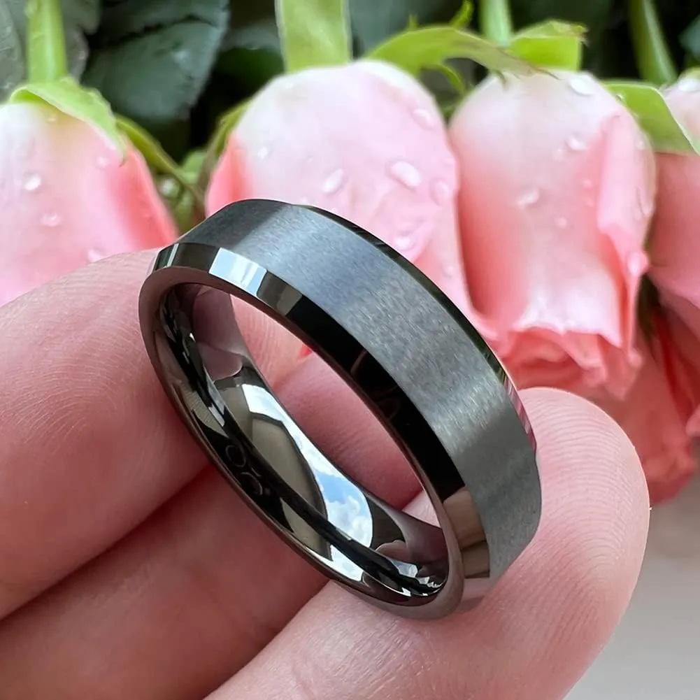 6mm 8mm Tungsten Rings for Men Women Fashion Engagement Wedding Bands Matte Finish Beveled Edges Comfort Fit