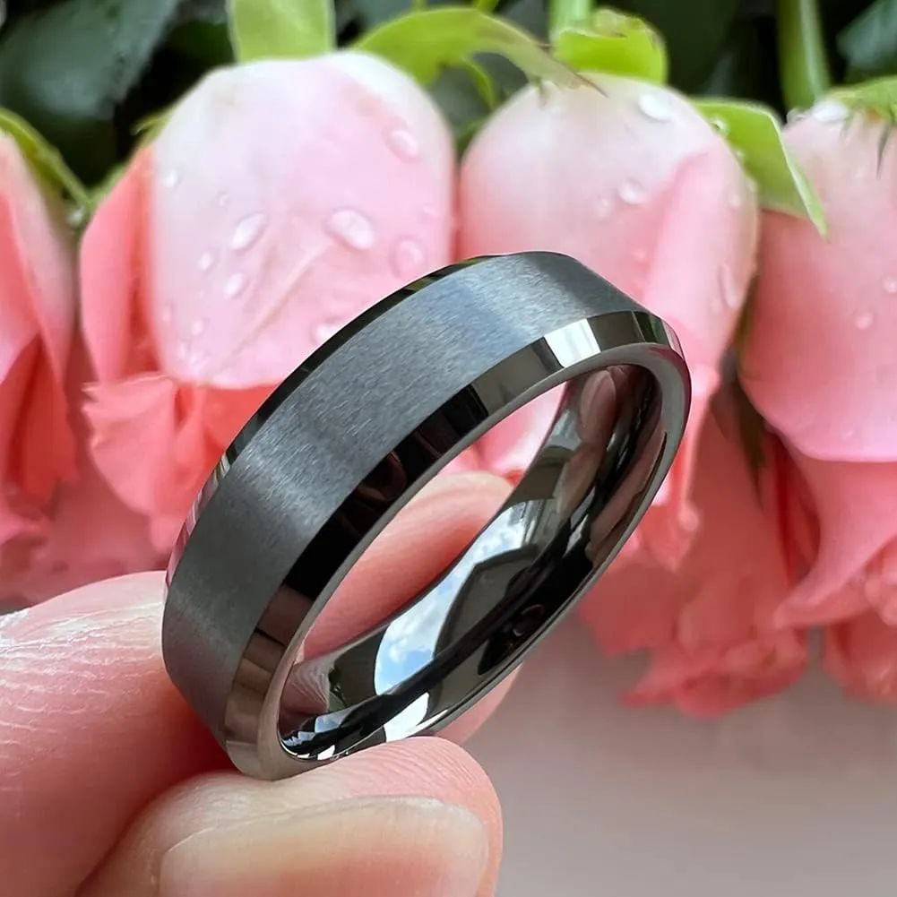 6mm 8mm Tungsten Rings for Men Women Fashion Engagement Wedding Bands Matte Finish Beveled Edges Comfort Fit