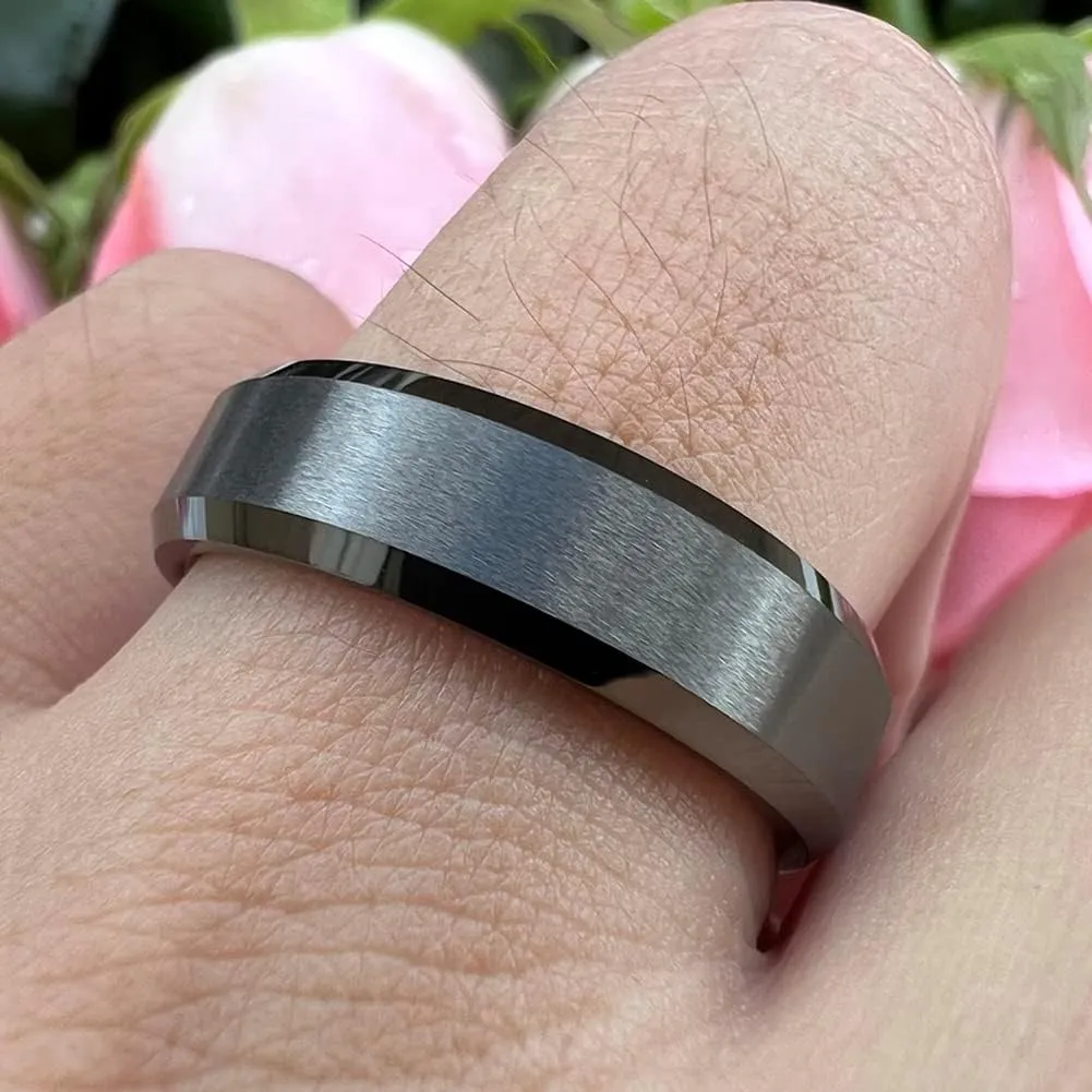 6mm 8mm Tungsten Rings for Men Women Fashion Engagement Wedding Bands Matte Finish Beveled Edges Comfort Fit