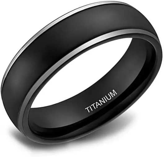 (6mm) Unisex, Women's or Men's - Couple's Titanium Wedding Ring Bands. Two Tone Black and Silver High Polish, Comfort Fit and Light Weight Ring. One Year Warranty Included.