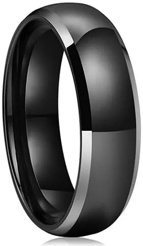 (6mm) Unisex, Women's or Men's - Couple's Titanium Wedding Ring Bands. Two Tone Black and Silver High Polish, Comfort Fit and Light Weight Ring. One Year Warranty Included.