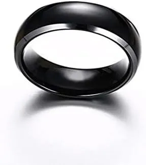 (6mm) Unisex, Women's or Men's - Couple's Titanium Wedding Ring Bands. Two Tone Black and Silver High Polish, Comfort Fit and Light Weight Ring. One Year Warranty Included.