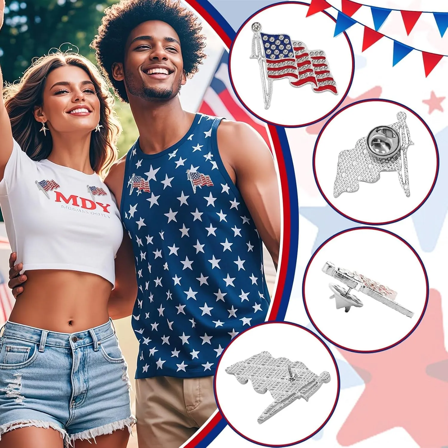 6PCS American Flag Pin,Rhinestone Crystal American Flag Lapel Pins USA Flag Pins Waving Flag Badges Patriotic Pins for Hats Clothes Bags Backpack Decoration
