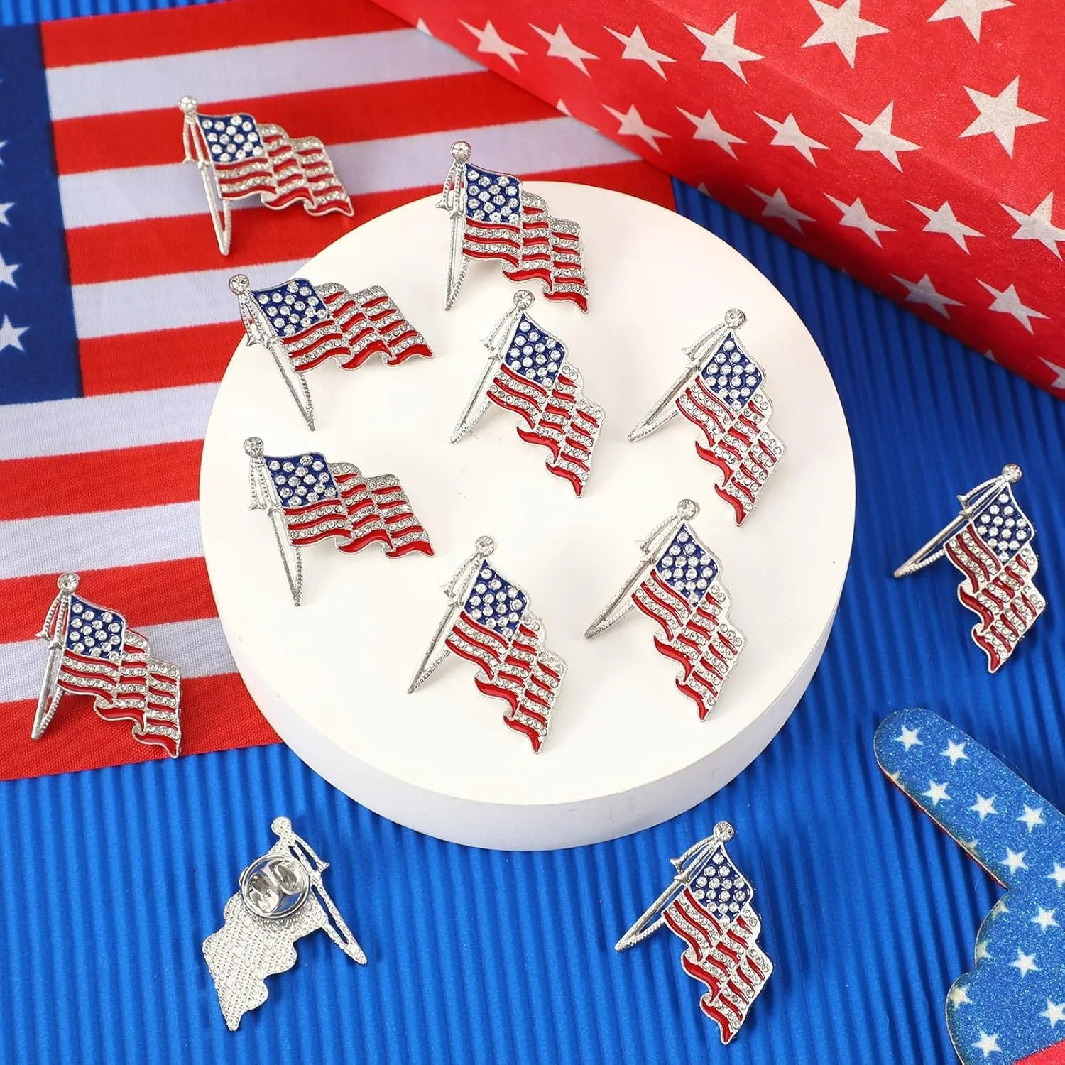 6PCS American Flag Pin,Rhinestone Crystal American Flag Lapel Pins USA Flag Pins Waving Flag Badges Patriotic Pins for Hats Clothes Bags Backpack Decoration