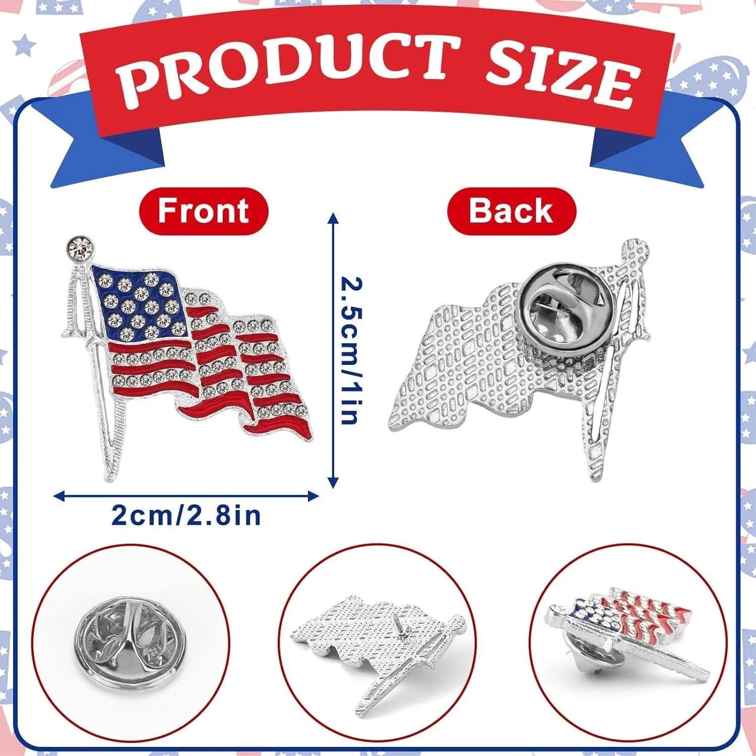 6PCS American Flag Pin,Rhinestone Crystal American Flag Lapel Pins USA Flag Pins Waving Flag Badges Patriotic Pins for Hats Clothes Bags Backpack Decoration