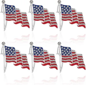 6PCS American Flag Pin,Rhinestone Crystal American Flag Lapel Pins USA Flag Pins Waving Flag Badges Patriotic Pins for Hats Clothes Bags Backpack Decoration