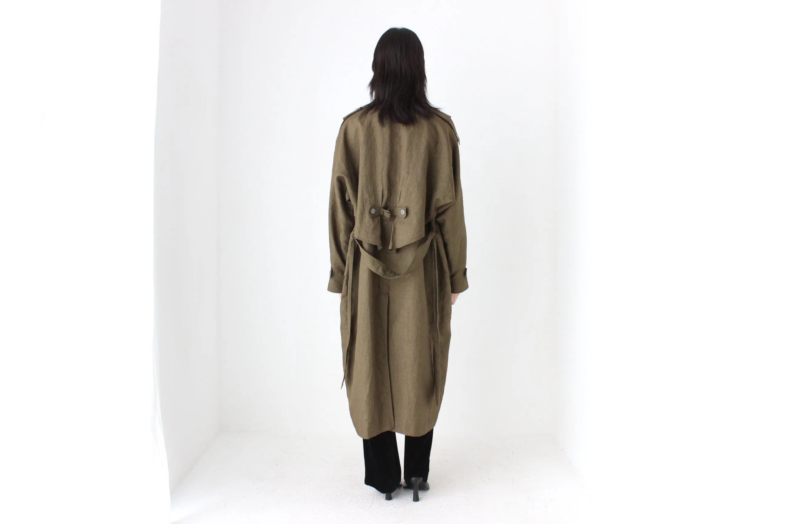 80s Neutral Longline Classic Belted Trench Coat