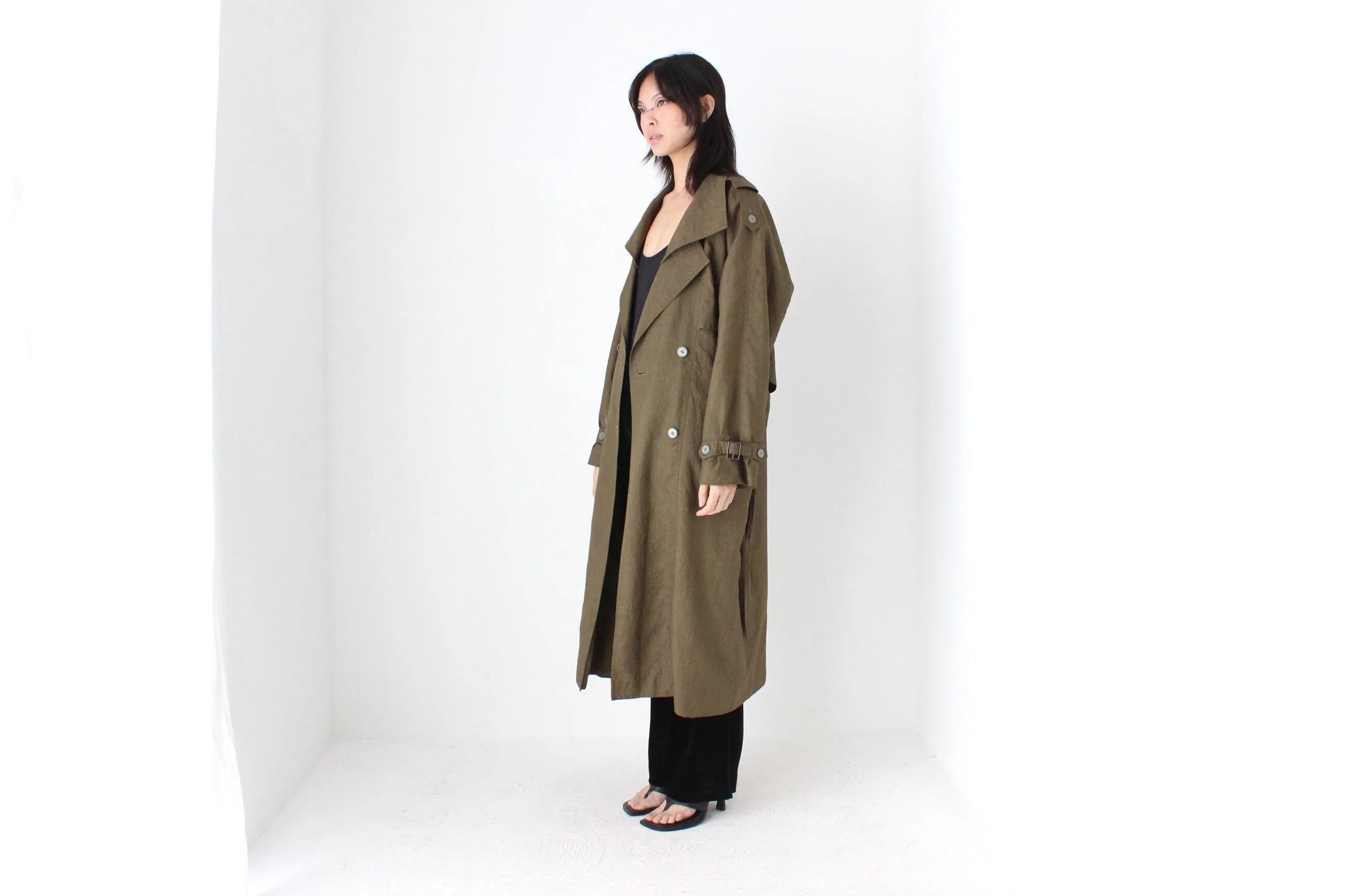 80s Neutral Longline Classic Belted Trench Coat