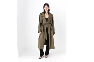 80s Neutral Longline Classic Belted Trench Coat