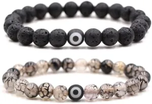 8mm Natural Stone Chakra Bead Elephant Evil Eye Stretch Bracelets Lukcy Protection Lava Rock Healing Balancing Stress Relief Yoga Bracelet for Women and Men