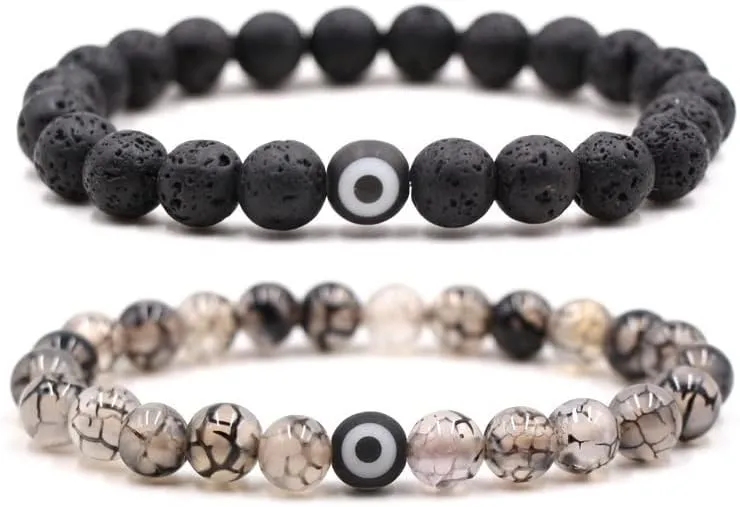 8mm Natural Stone Chakra Bead Elephant Evil Eye Stretch Bracelets Lukcy Protection Lava Rock Healing Balancing Stress Relief Yoga Bracelet for Women and Men