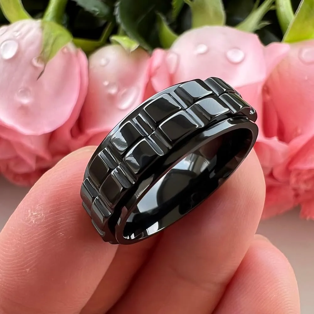 8mm Silver/Black/Gold Tungsten Titanium Spinner Rings for Men Women Anxiety Released Promise Engagement Wedding Bands Stepped Polished Shiny Comfort Fit