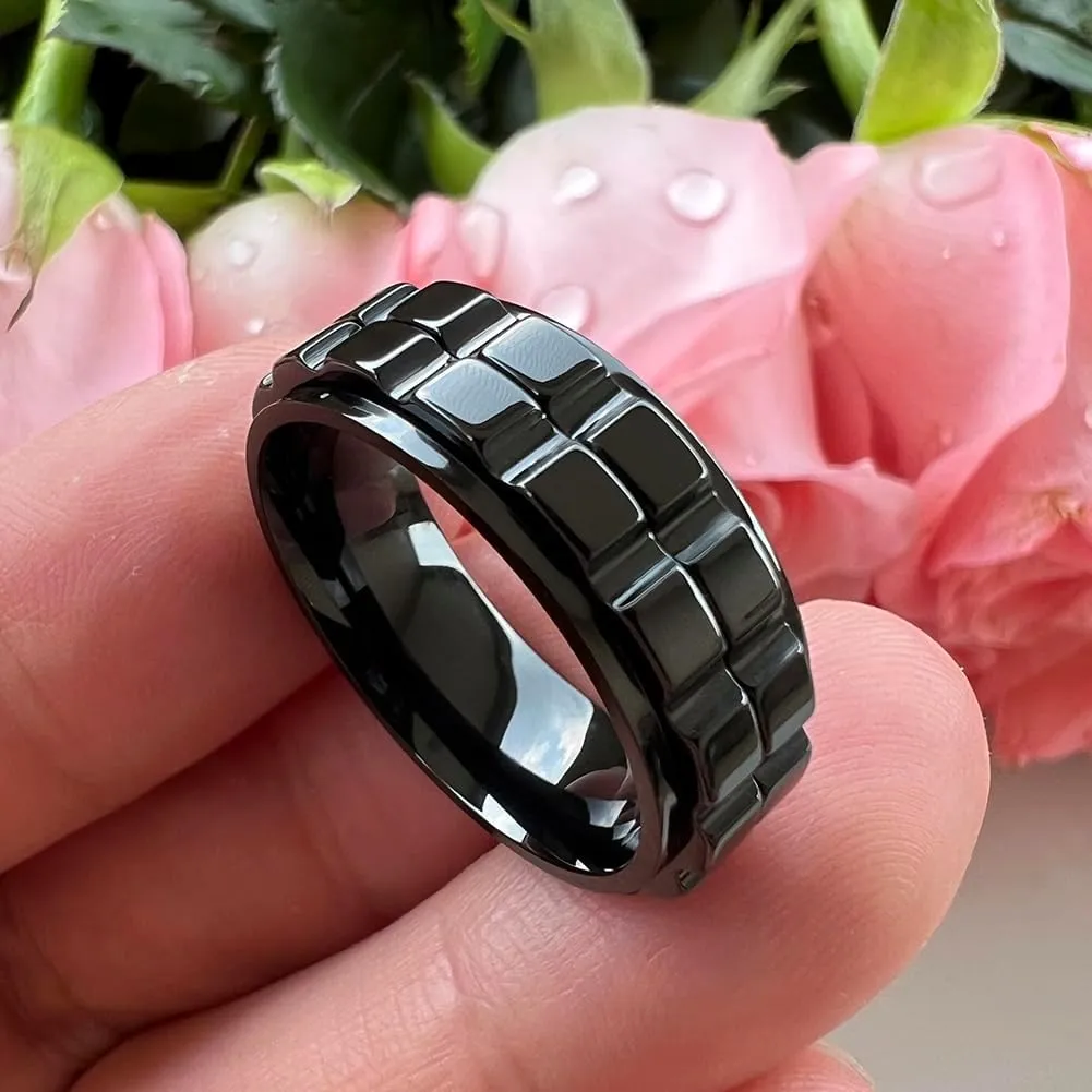 8mm Silver/Black/Gold Tungsten Titanium Spinner Rings for Men Women Anxiety Released Promise Engagement Wedding Bands Stepped Polished Shiny Comfort Fit
