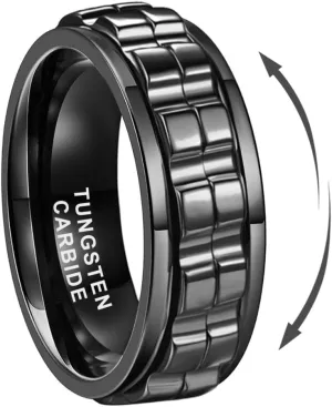 8mm Silver/Black/Gold Tungsten Titanium Spinner Rings for Men Women Anxiety Released Promise Engagement Wedding Bands Stepped Polished Shiny Comfort Fit