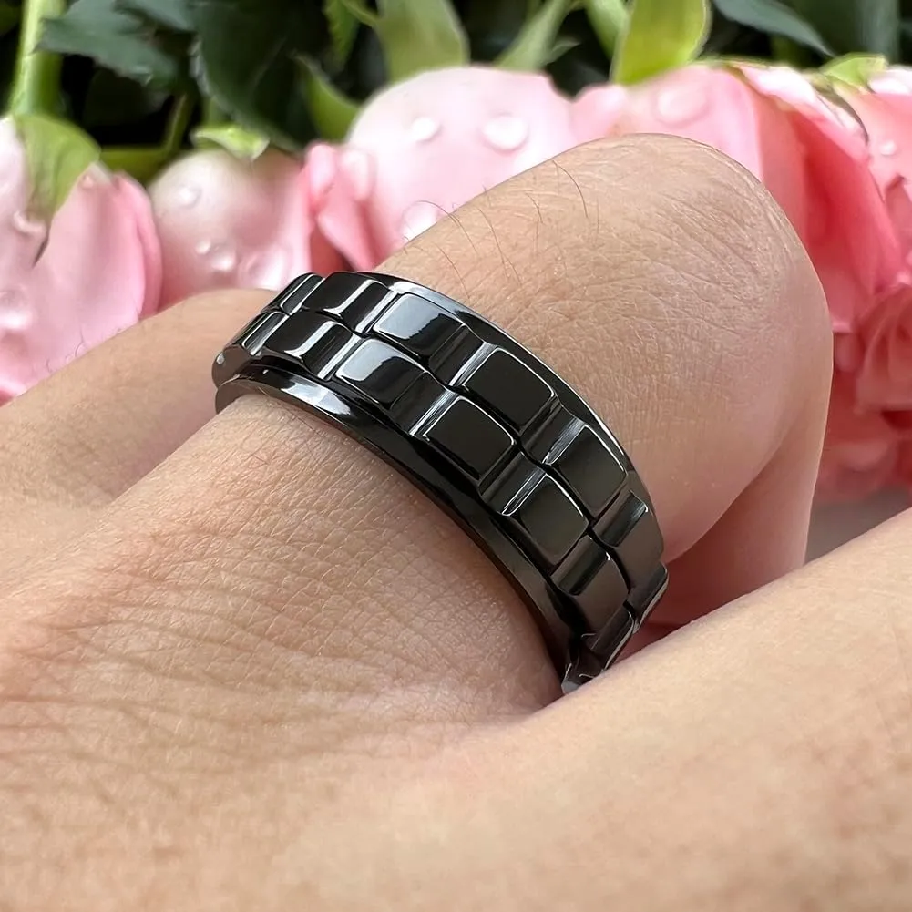 8mm Silver/Black/Gold Tungsten Titanium Spinner Rings for Men Women Anxiety Released Promise Engagement Wedding Bands Stepped Polished Shiny Comfort Fit