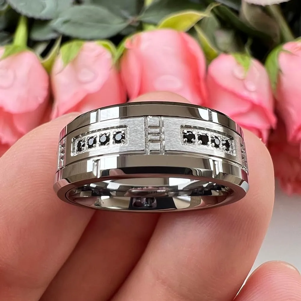 8mm Tungsten Rings for Couple Men Women Cubic Zirconia Cz Stone All Around Eternity Anniversary Engagement Wedding Bands Fashion Jewelry Matte Polished Comfort Fit